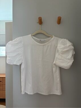 Zara White Puff-Sleeve Cotton Tee